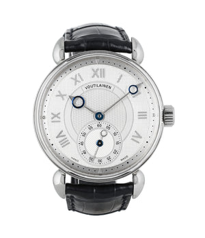 buy Voutilainen Observatorie rare hand-made time-only white gold watch from independent watchmaker online for sale WATCH XCHANGE London with box and papers and blue hands and guilloche dial