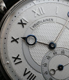 Kari Voutilainen Observatorie rare hand-made time-only white gold watch from independent watchmaker online for sale WATCH XCHANGE London with box and papers and blue hands and guilloche dial