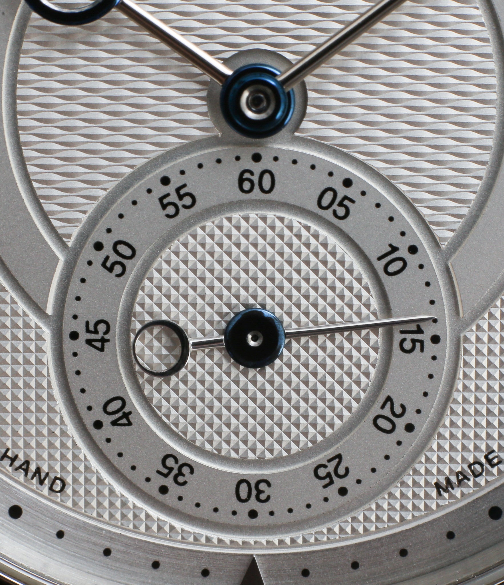Kari Voutilainen Observatorie rare hand-made time-only white gold watch from independent watchmaker online for sale WATCH XCHANGE London with box and papers and blue hands and guilloche dial