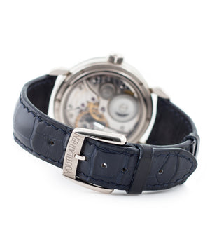 buy Voutilainen Observatorie rare hand-made time-only white gold watch from independent watchmaker online for sale WATCH XCHANGE London with box and papers and blue hands and guilloche dial