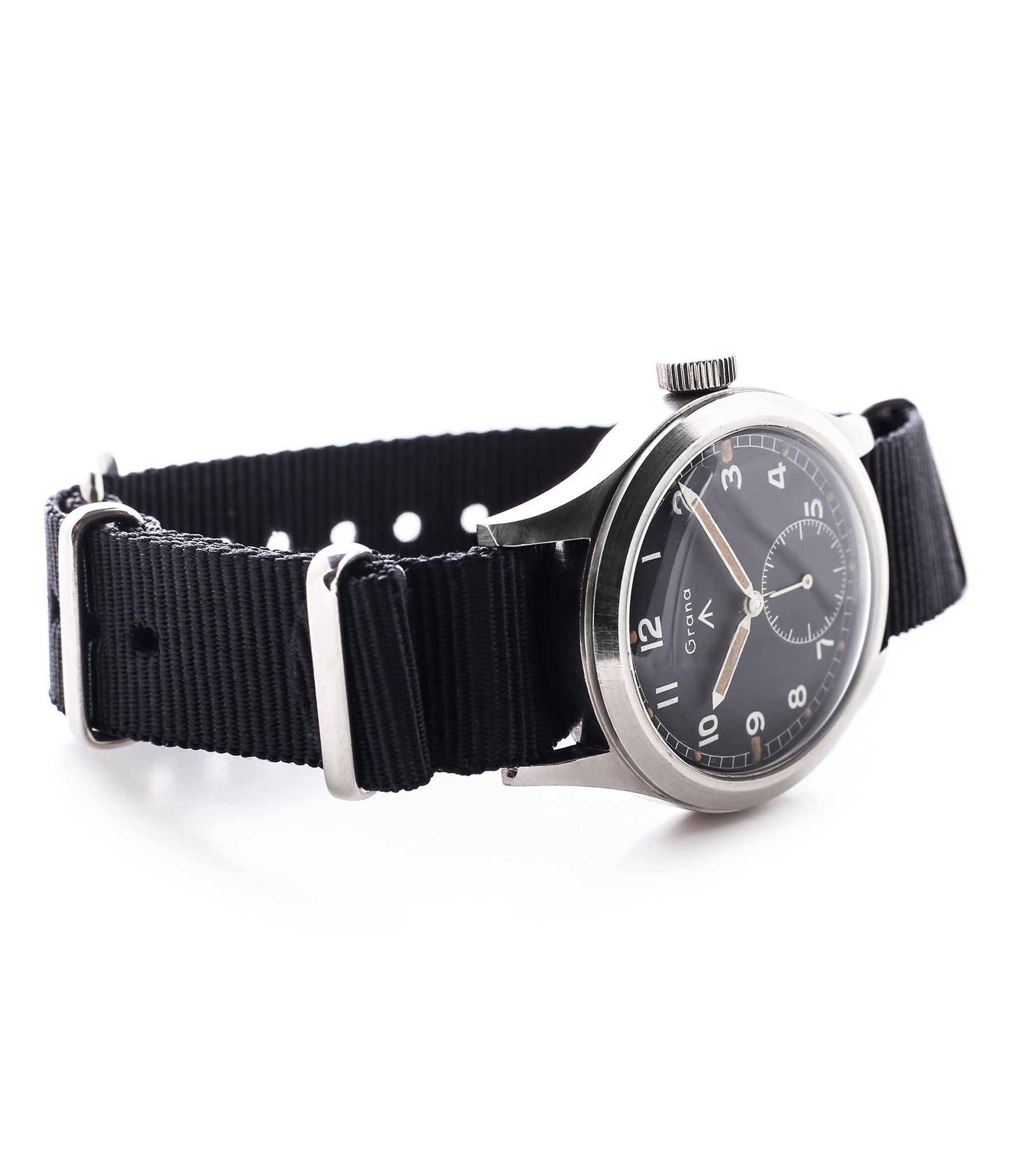buy rare W.W.W. Grana M18565 Dirty Dozen military watch unrestored black dial online for sale WATCH XCHANGE London
