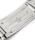Omega 1035 flat link bracelet on Omega Cal. 321 column-wheel manual-winding chronograph movement buy vintage Omega Speedmaster Pre-Professional Ed White ST 105.003-65 steel watch with archive extracts for sale at WATCH XCHANGE London