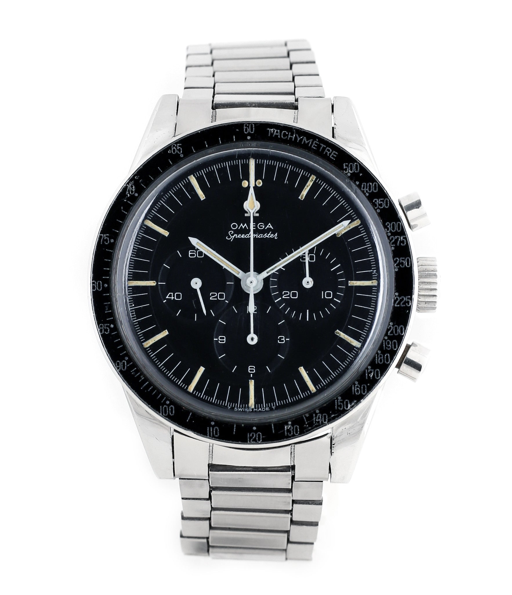 buy vintage Omega Speedmaster Pre-Professional Ed White ST 105.003-65 steel Cal. 321 manual-winding column-wheel chronograph watch with archive extracts for sale at WATCH XCHANGE London