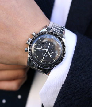 buy vintage Omega Speedmaster Pre-Professional Ed White ST 105.003-65 steel Cal. 321 manual-winding column-wheel chronograph watch with archive extracts for sale at WATCH XCHANGE London