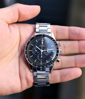 buy vintage Omega Speedmaster Pre-Professional Ed White ST 105.003-65 steel Cal. 321 manual-winding column-wheel chronograph watch with archive extracts for sale at WATCH XCHANGE London