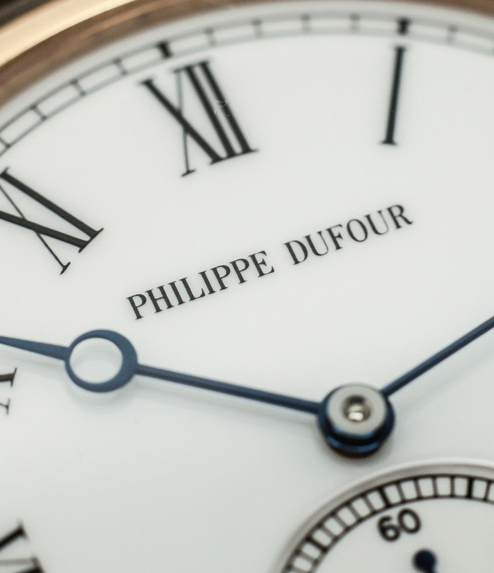 Breguet hands buy Philippe Dufour Simplicity rose gold 37 mm rare watch white lacquer dial Roman numerals from independent watchmaker for sale at approved re-seller of Philippe Dufour A Collected Man 