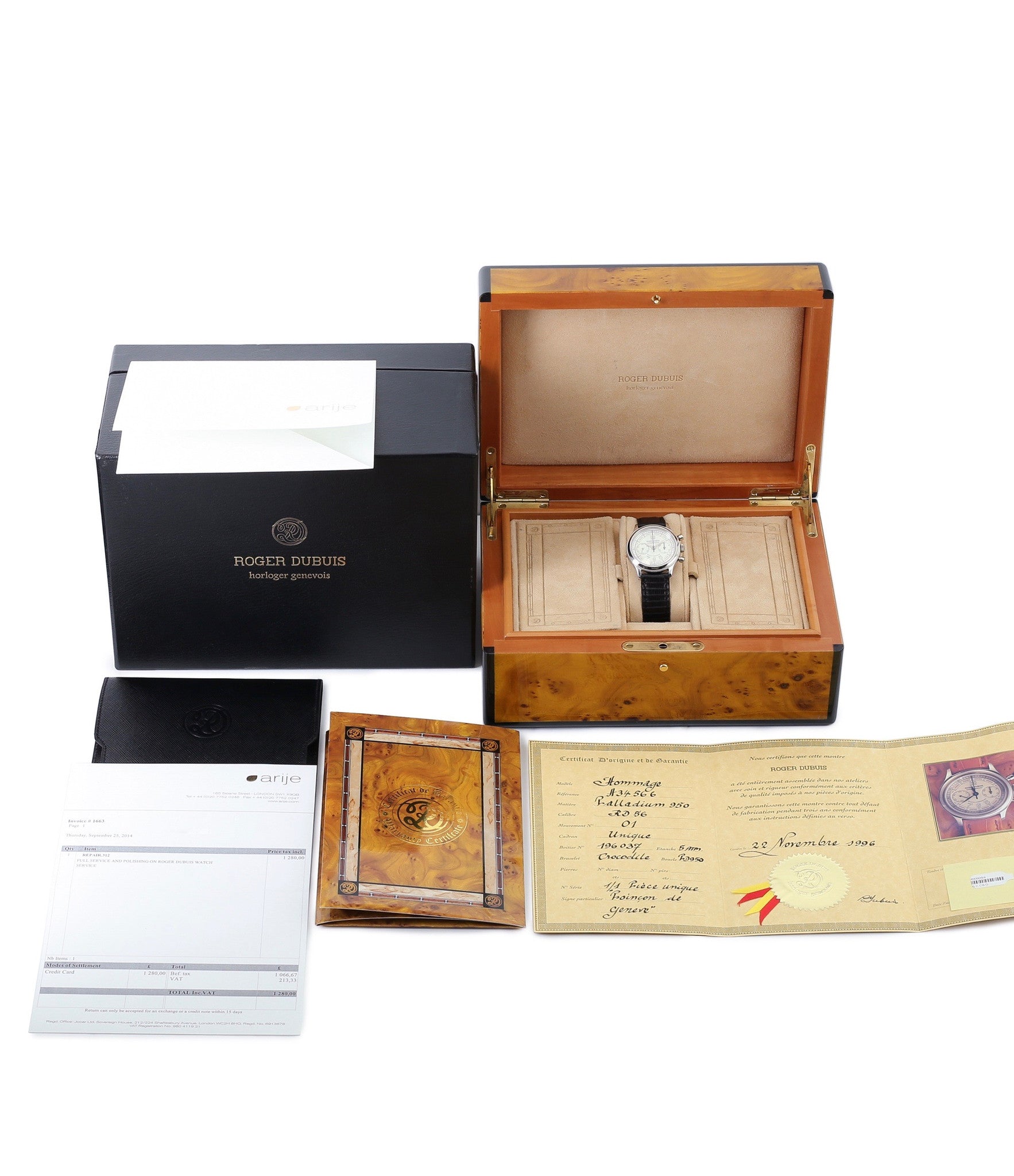 full set buy piece unique Roger Dubuis Hommage H34566 palladium No.1 rare dress watch at WATCH XCHANGE London full set
