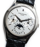 silver dial buy rare Patek Philippe Perpetual Calendar 3940G moonphase white gold watch full set at A Collected Man