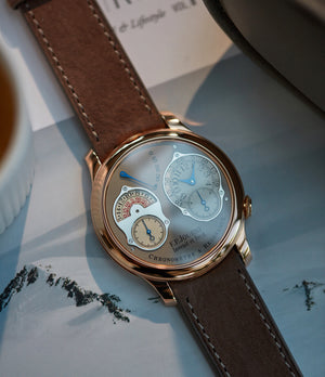 Buy 20mm x 19mm Geneva Molequin F. P. Journe curved watch strap smoke brown taupe buffalo nubuck leather quick-release springbars buckle for sale online at A Collected Man London