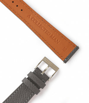 Buy grained leather quality watch strap in smoky ash grey from A Collected Man London, in short or regular lengths. We are proud to offer these hand-crafted watch straps, thoughtfully made in Europe, to suit your watch. Available to order online for worldwide delivery.